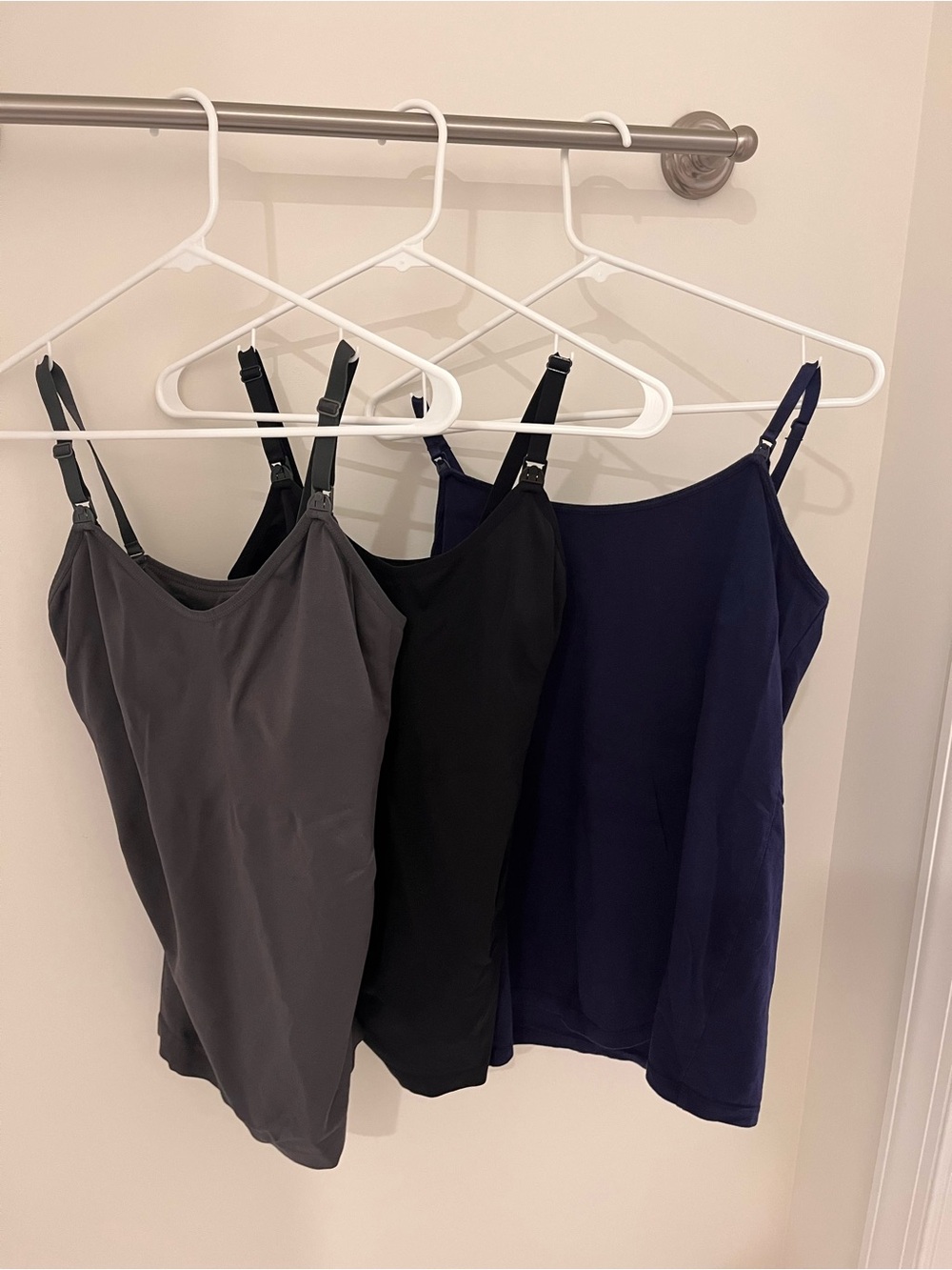 3! Maternity Adjustable Nursing Camisoles - Tank Tops with bra Gray, Black, Navy